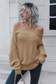 Off-Shoulder Ribbed Long Sleeve Pullover Sweater Trendsi