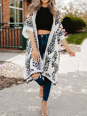 Printed Open Front Slit Cardigan