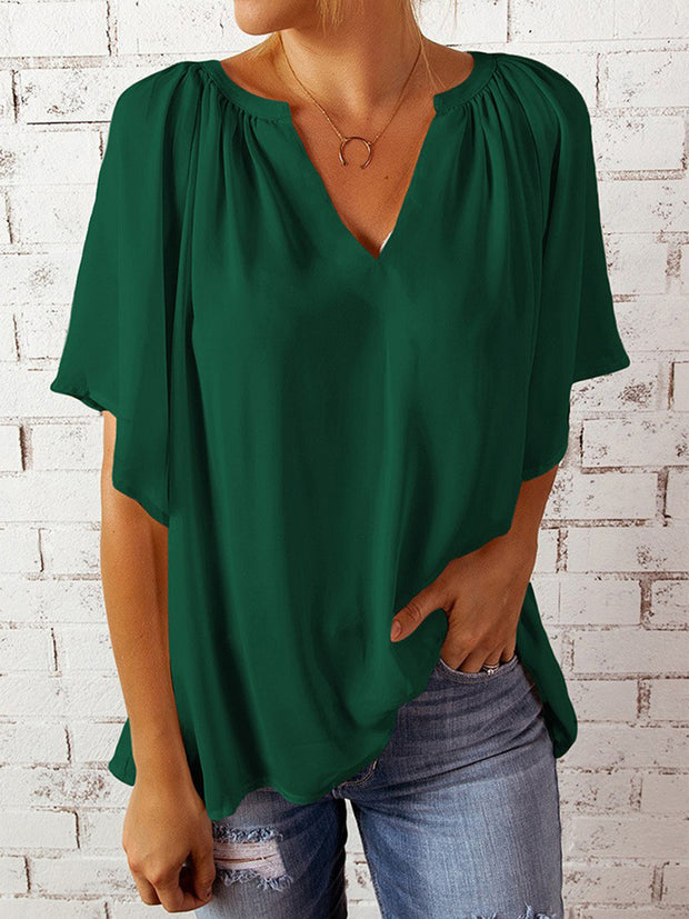 Ruched Notched Half Sleeve Blouse Trendsi