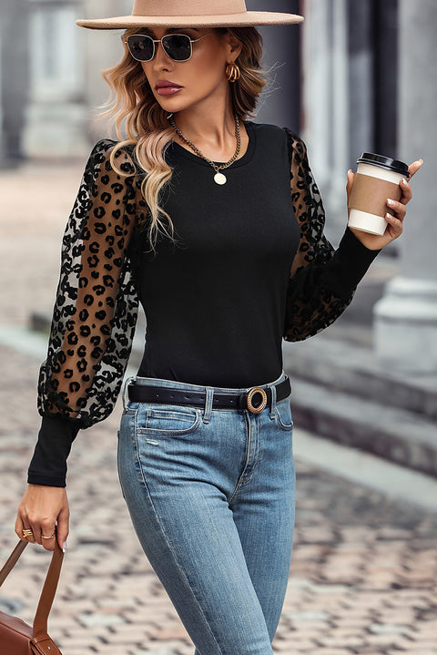 Round Neck Lantern Sleeve Blouse Trendsi