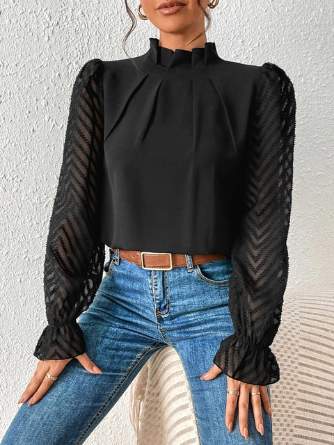 Mock Neck Flounce Sleeve Blouse Trendsi