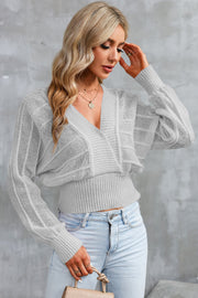 Surplice Neck Lace-Up Sweater