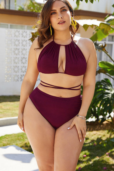 Plus Size Cutout Tied Backless Bikini Set Trendsi