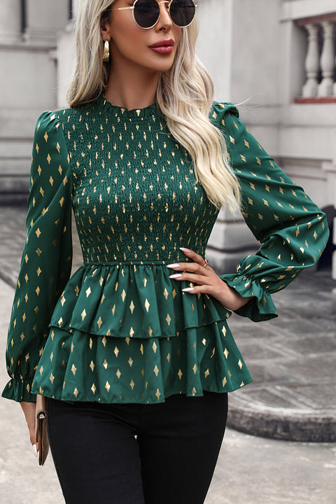 Smocked Flounce Sleeve Layered Blouse Trendsi