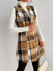 Plaid Lapel Collar Vest Trendsi