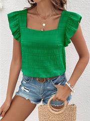 Ruffled Square Neck Cap Sleeve Blouse Trendsi