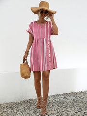 Striped Polka Dot Frill Short Sleeve Mini Dress Trendsi