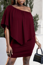 Plus Size One-Shoulder Half Sleeve Mini Dress Trendsi