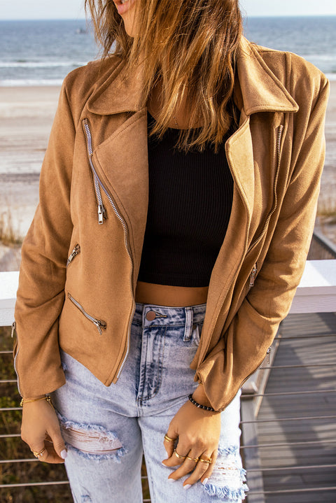 Zip-Up Suede Jacket Trendsi