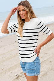 Round Neck Half Sleeve Knit Top Trendsi