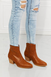 MMShoes Watertower Town Faux Leather Western Ankle Boots in Ochre Trendsi