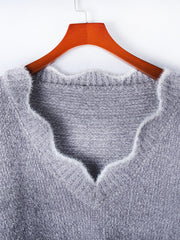 Notched Dropped Shoulder Long Sleeve Sweater Trendsi