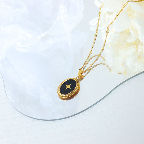 Gold-Plated Titanium Steel Oval Shape Pendant Necklace Trendsi