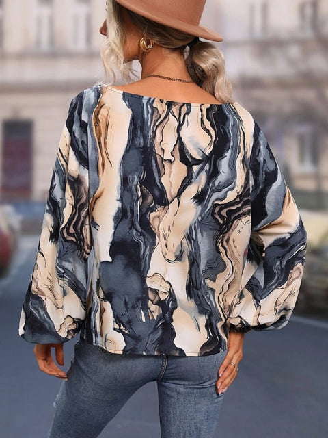 Printed Boat Neck Blouse Trendsi