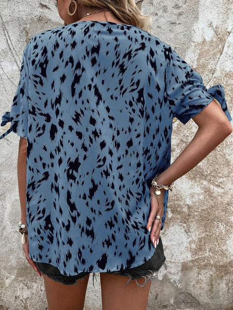 Tied Printed Boat Neck Blouse Trendsi