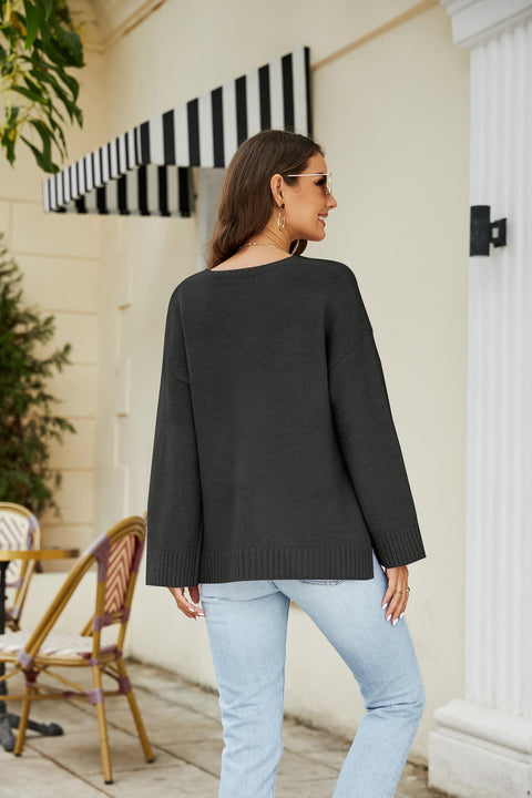 Drop Shoulder V-Neck Knit Pullover Trendsi