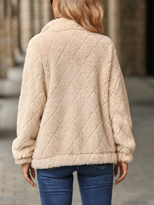 Fuzzy Pocketed Zip Up Jacket Trendsi