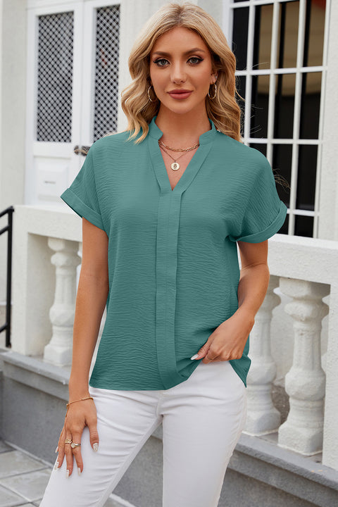 Notched Short Sleeve Blouse Trendsi