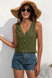 Buttoned Deep V Tank Trendsi