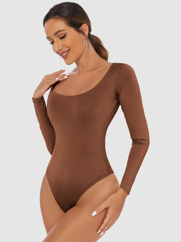 Full Size Scoop Neck Long Sleeve Bodysuit Trendsi