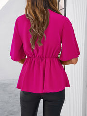 Surplice Tie Waist Half Sleeve Blouse Trendsi