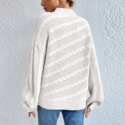 Cable-Knit Mock Neck  Long Sleeve Sweater Trendsi