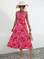 Tied Printed Surplice Tiered Dress Trendsi