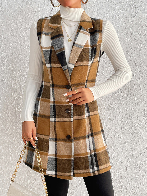 Plaid Lapel Collar Vest Trendsi