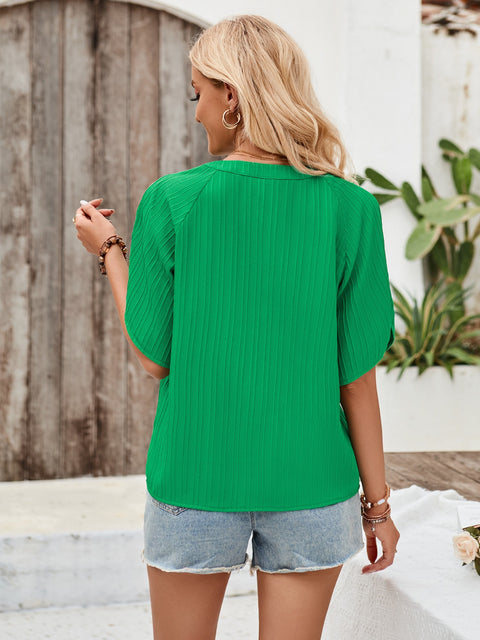 Notched Slit Half Sleeve Blouse Trendsi