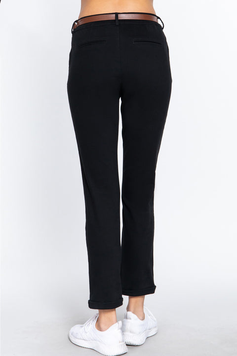 ACTIVE BASIC Cotton-Span Twill Straight Pants Trendsi