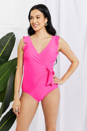 Marina West Swim One Piece Float On Ruffle Faux Wrap One-Piece in Pink