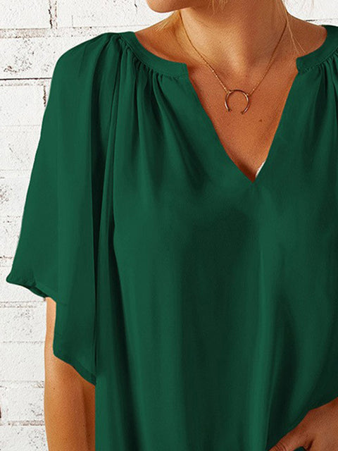 Ruched Notched Half Sleeve Blouse Trendsi