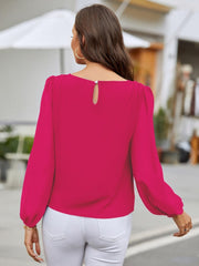 Round Neck Long Sleeve Blouse Trendsi