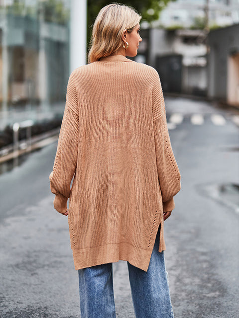 Long Sleeve Waffle-Knit Cardigan Trendsi