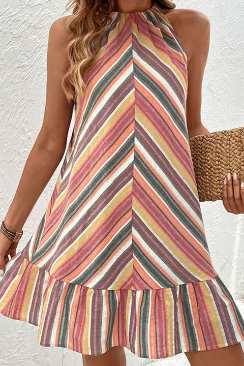 Striped Round Neck Sleeveless Mini Dress Trendsi