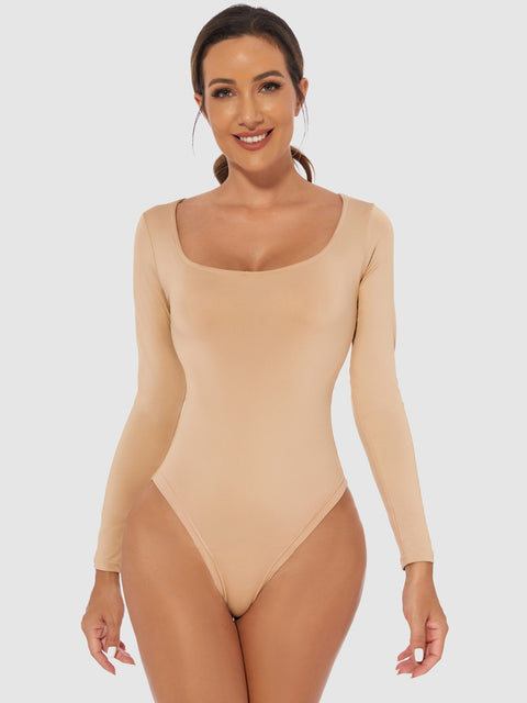 Full Size Scoop Neck Long Sleeve Bodysuit Trendsi