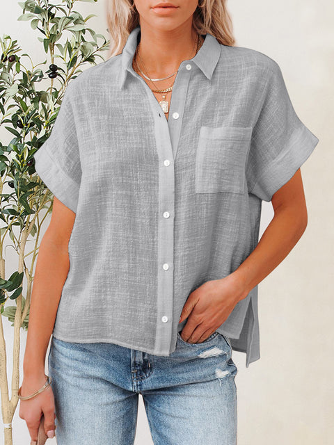 Button Up Short Sleeve Shirt Trendsi