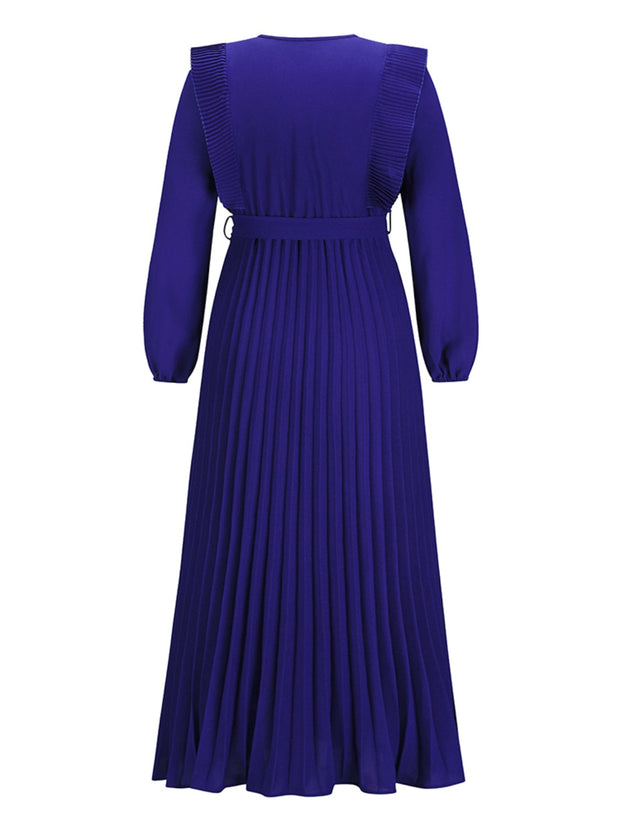 Pleated Surplice Tie Waist Maxi Dress Trendsi