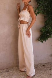 Ruffled Sleeveless Top and Wide Leg Pants Set Trendsi