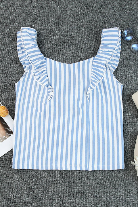 Striped Tie Back Ruffled Tank Trendsi