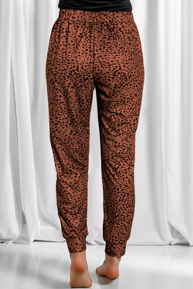 Full Size Leopard Drawstring Pocketed Pants Trendsi