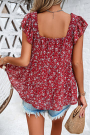 Printed Square Neck Cap Sleeve Blouse Trendsi