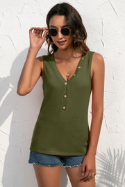 Buttoned Deep V Tank Trendsi