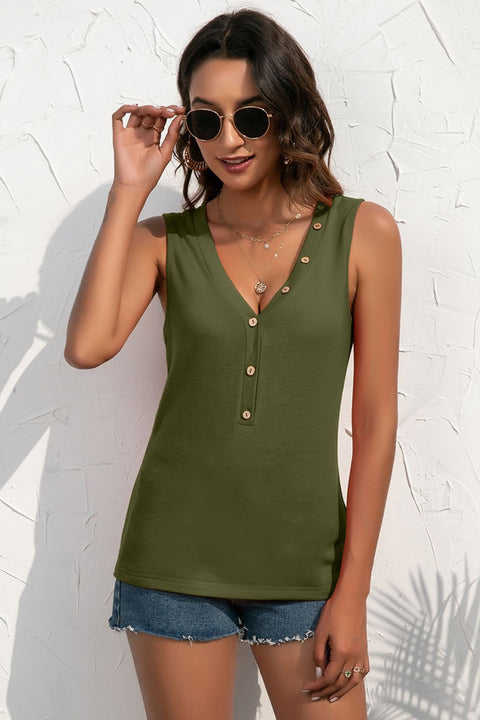 Buttoned Deep V Tank Trendsi