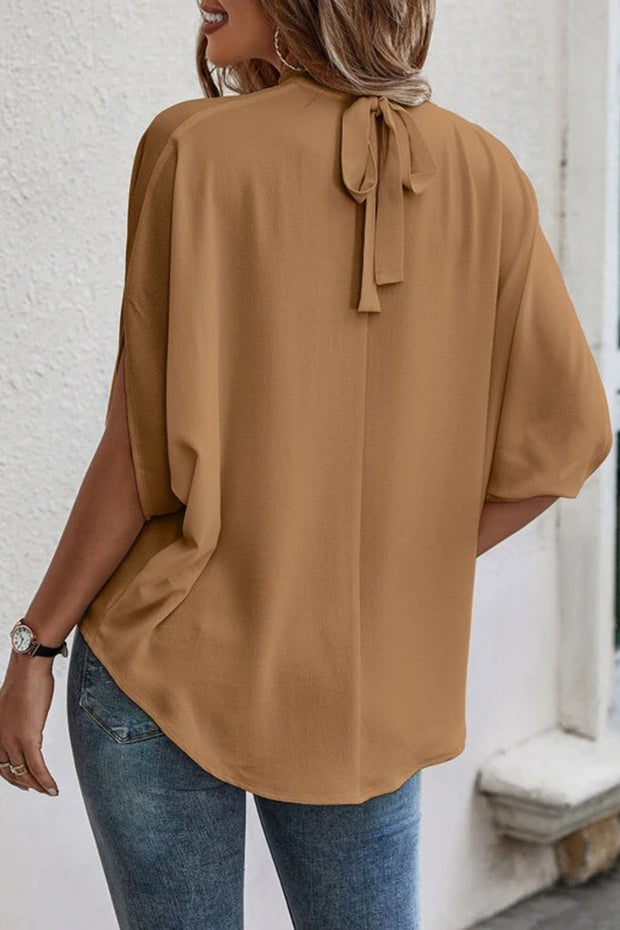 Tie Back Slit Half Sleeve Blouse Trendsi