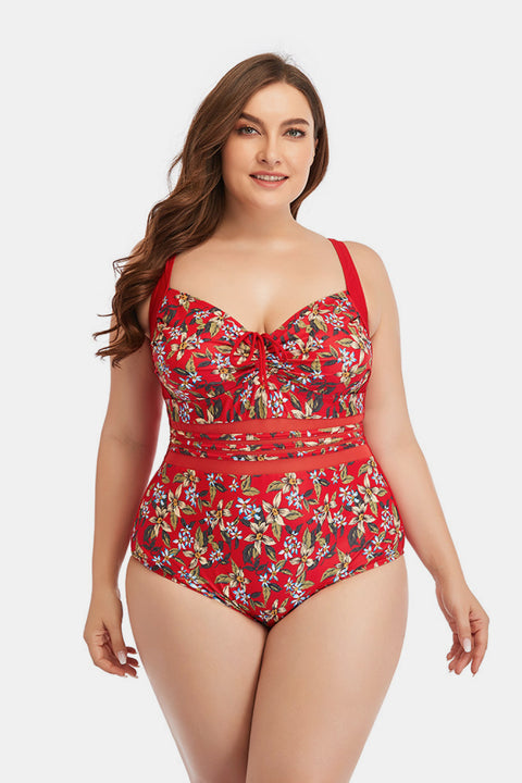 Floral Drawstring Detail One-Piece Swimsuit