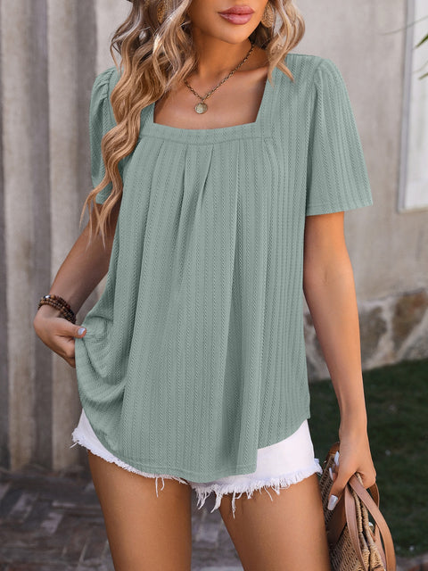 Ruched Square Neck Short Sleeve Blouse Trendsi