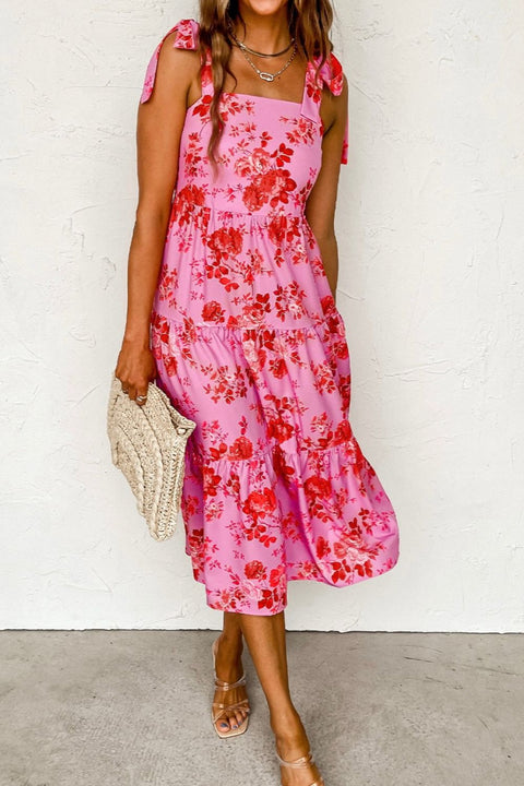 Tied Printed Sleeveless Tiered Dress Trendsi