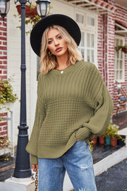 Ribbed Drop Shoulder Lantern Sleeve Sweater Trendsi