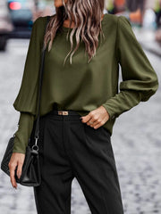 Round Neck Lantern Sleeve Blouse Trendsi